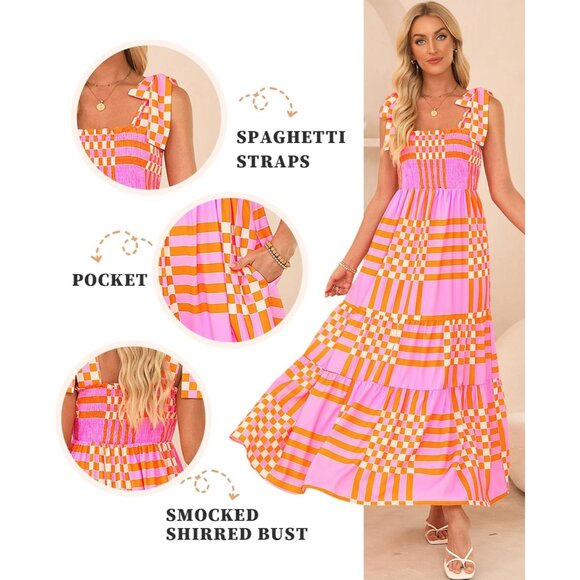 Women's Summer Maxi Dress Boho Spaghetti Straps Casual Long Flowy A-line - Picture 4 of 5